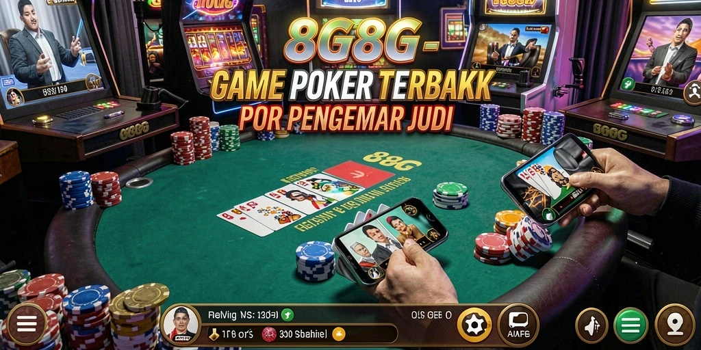Screenshot utama 8G8G menunjukkan suasana seru permainan poker.