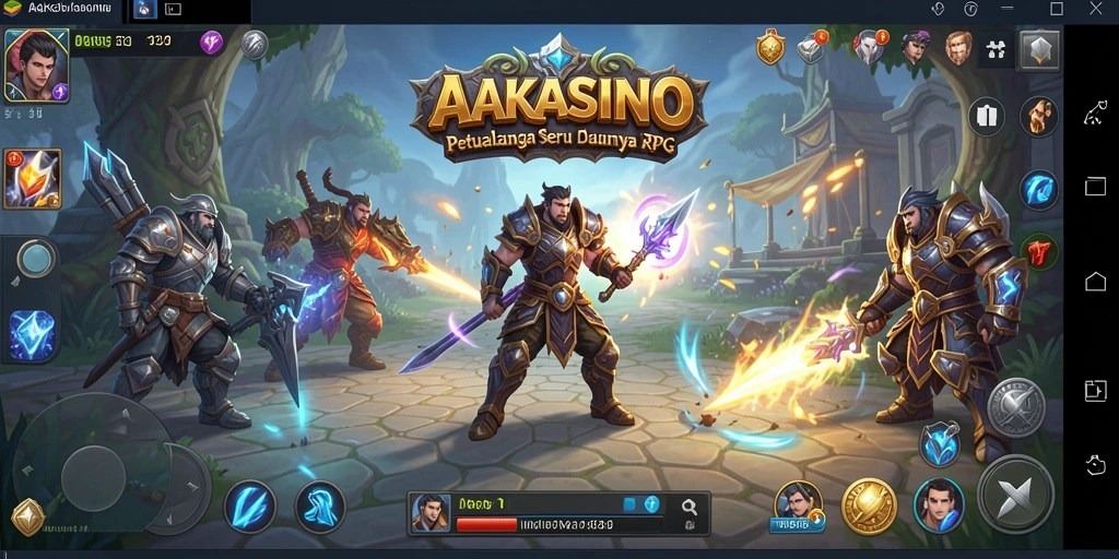 Tangkapan layar dari gameplay RPG AAKASINO yang menampilkan pertarungan yang mendebarkan.