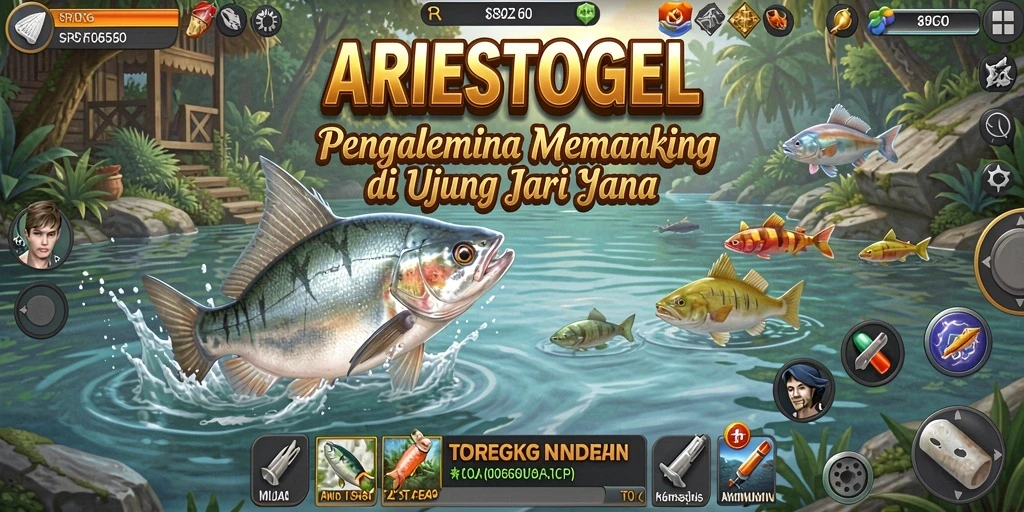 Tampilan gameplay ARIESTOGEL yang seru saat memancing.