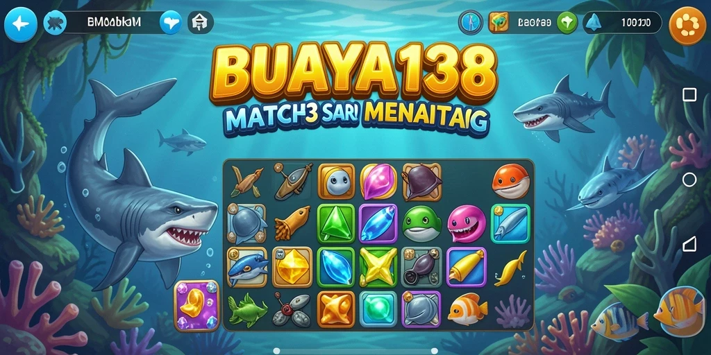Screenshot gameplay BUAYA138 menunjukkan level Match-3 yang penuh warna.