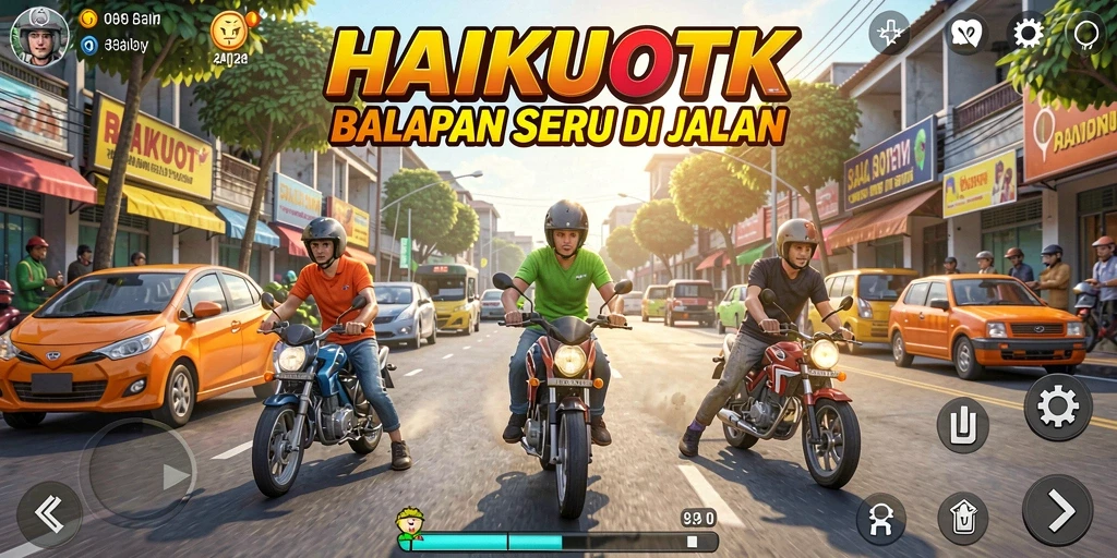 Tampilan gameplay HAIKUOTK yang menegangkan dan seru saat balapan.
