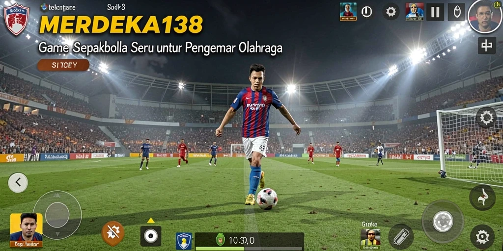 Tampilan gameplay menegangkan dalam <strong>MERDEKA138</strong> dengan aksi sepakbola yang seru.
