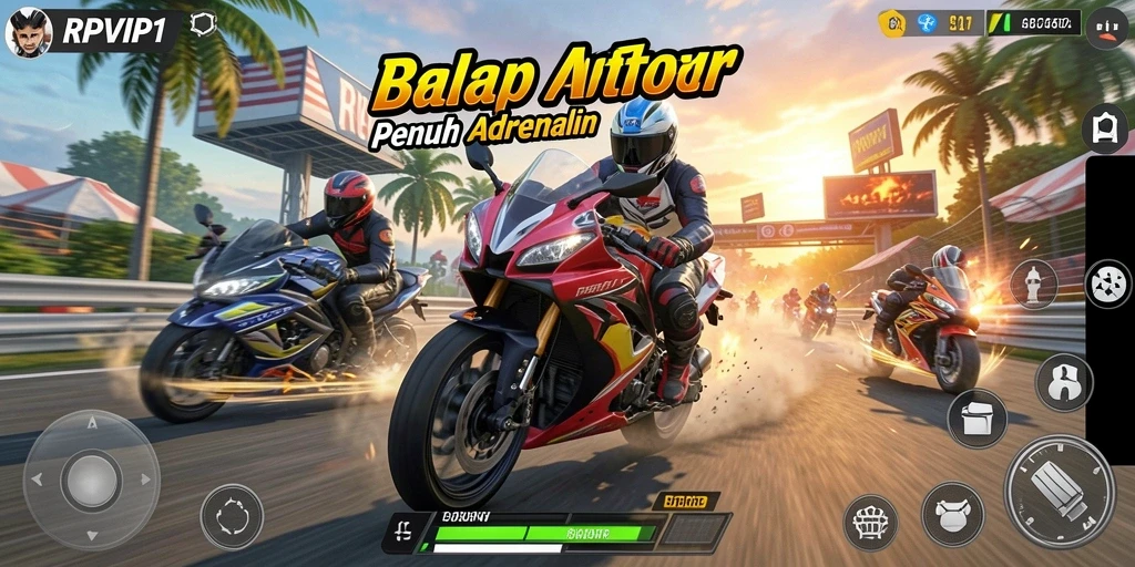 Gameplay menarik RPVIP1 dalam balapan motor yang seru.