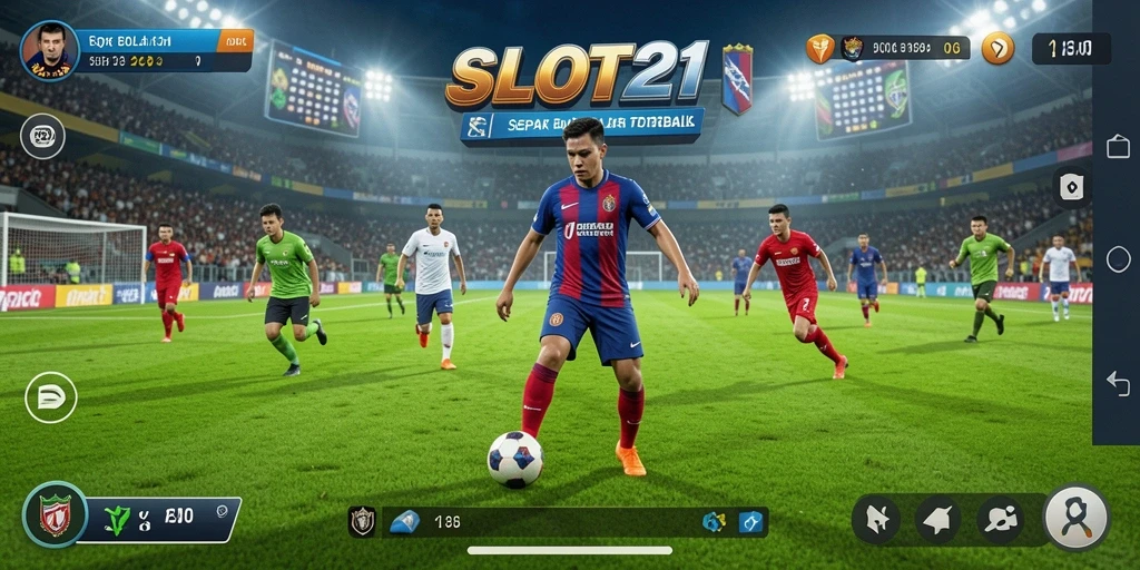 Tampilan gameplay menarik dari SLOT21 dengan aksi sepak bola yang seru.