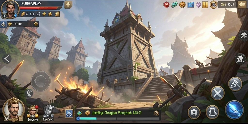 Screenshot gameplay SURGAPLAY menampilkan laga seru di Tower Defense.