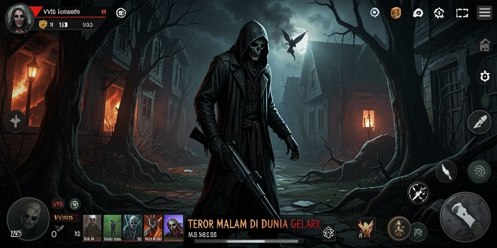 Screenshot utama VV55 menunjukkan suasana gameplay yang menakutkan dan gelap.