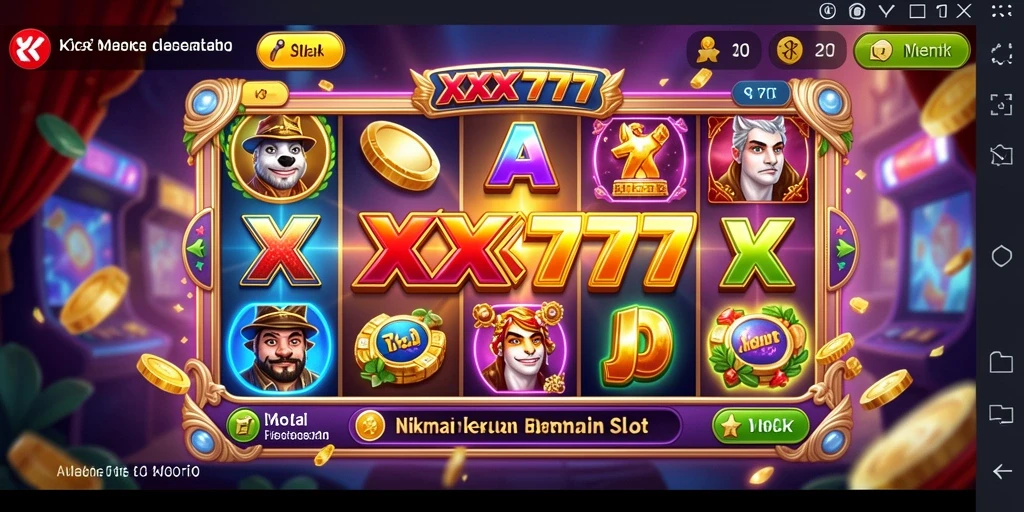 Screenshot utama dari gameplay <strong>XXX777</strong> menampilkan mesin slot yang penuh warna dan fitur menarik.